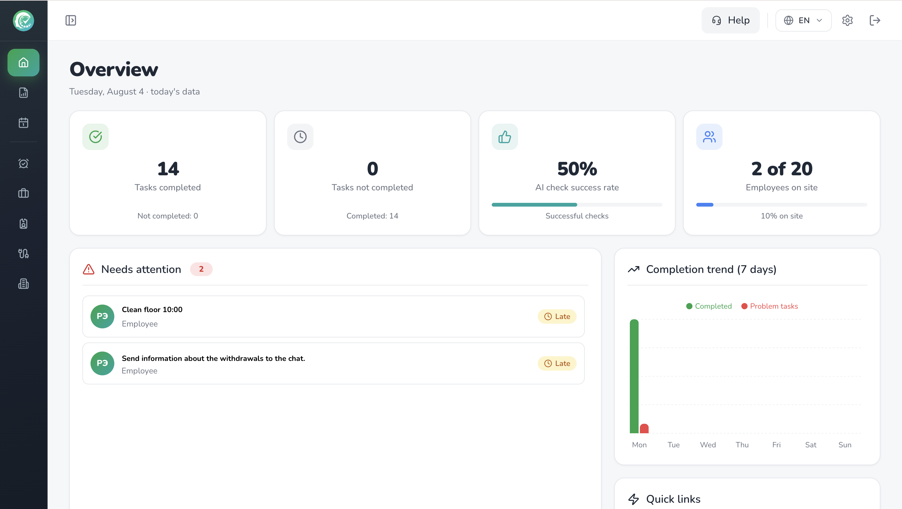 Веб-панель 24 CheckIn – Dashboard