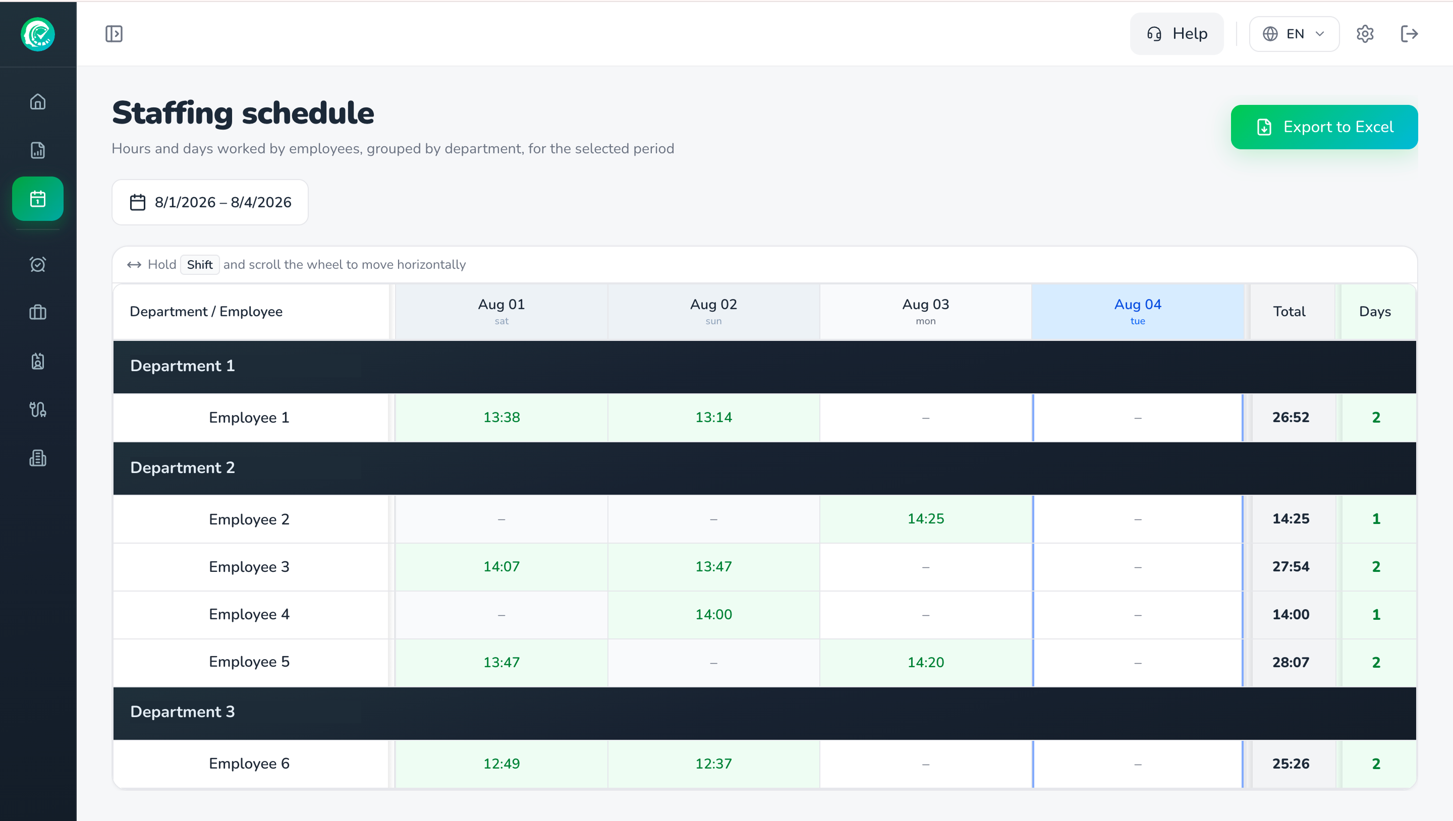 Веб-панель 24 CheckIn – Staff schedule